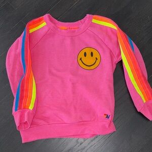Aviator Nation Pink Kids Sweatshirt with Rainbow Stripes